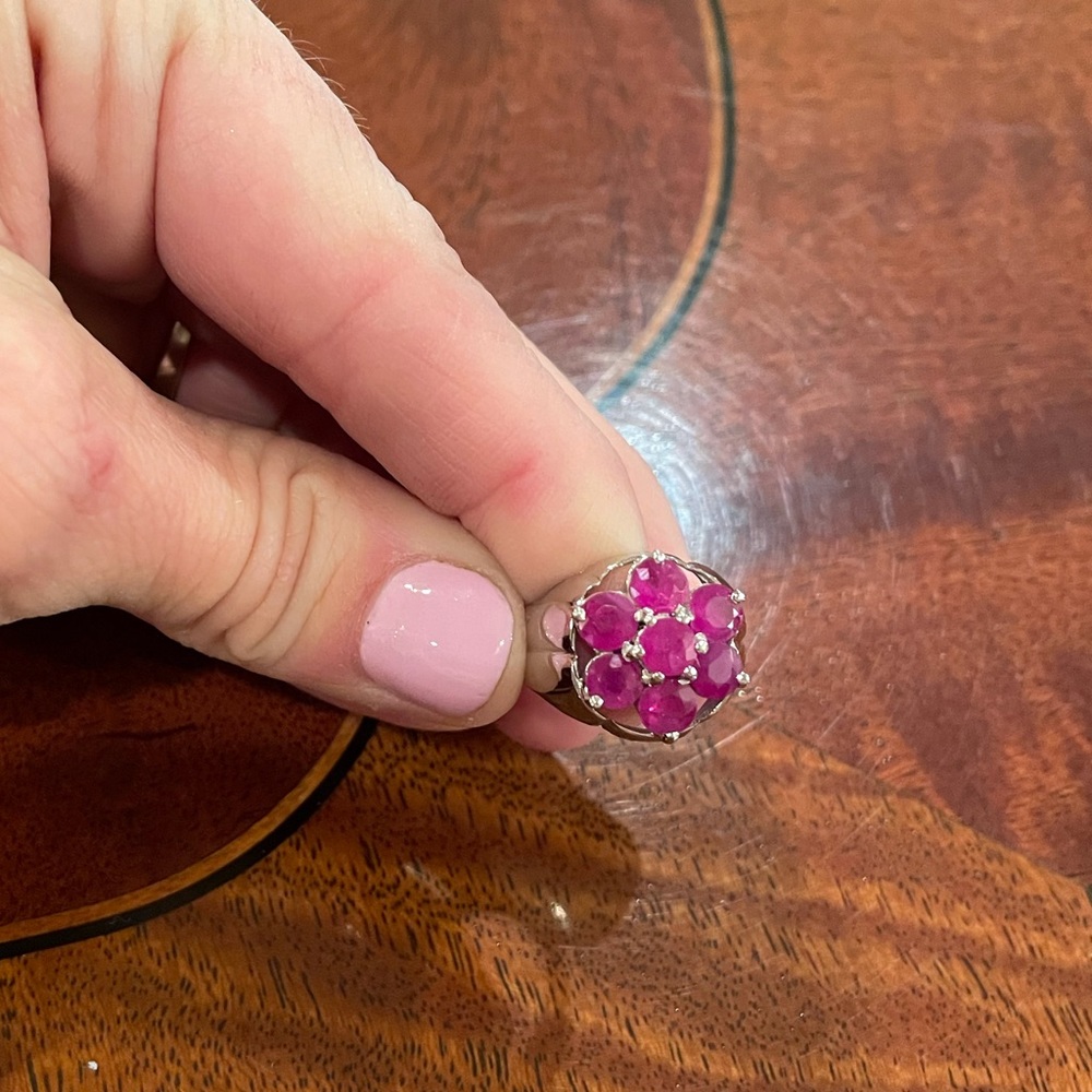 Genuine Ruby Cluster Ring - handmade